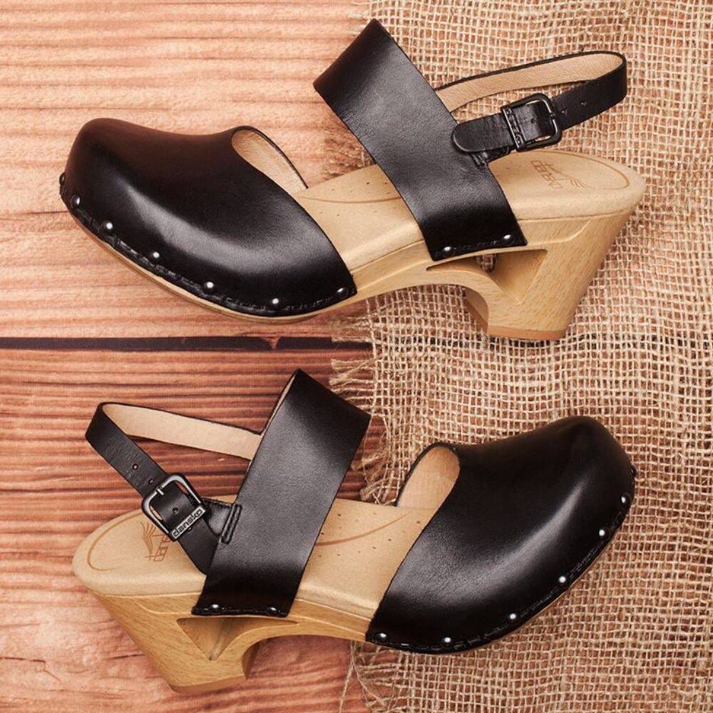 Dansko Thea Leather + Wood Clogs
